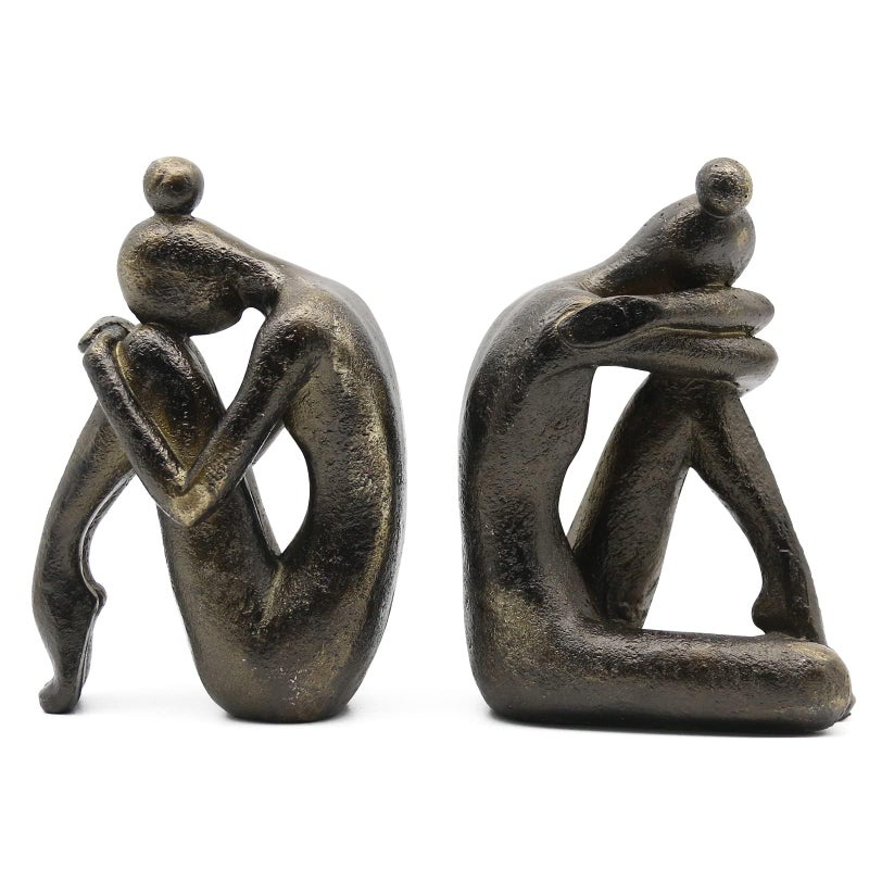 Lukitas Unique Decorative Girl Thinker Bookends, Non-Slip Book Holder, Home Office Bookshelf Decor, Creative Desktop Ornaments for Study Room Hotel Shelves, Resin, 1Pair/2Piece 6.5'' - Image 1